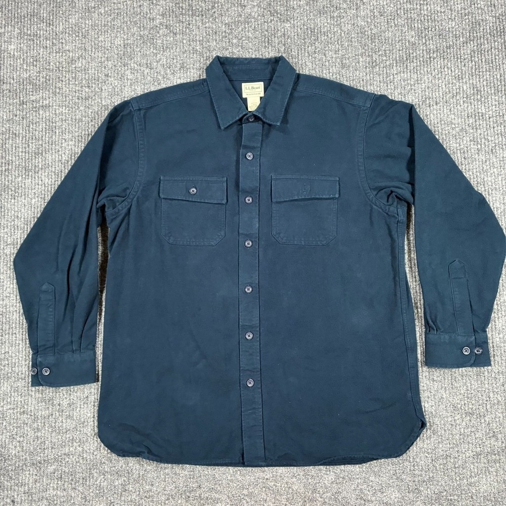 L.L.Bean Twill Work Button Up Shirt Mens L Navy Traditional Fit Long Sleeve